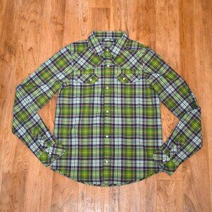 Stio Kids Green Plaid Pearl Snap Shirt 14